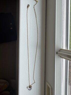 Delicate Gold Necklace with Amethyst and Pearl Charms